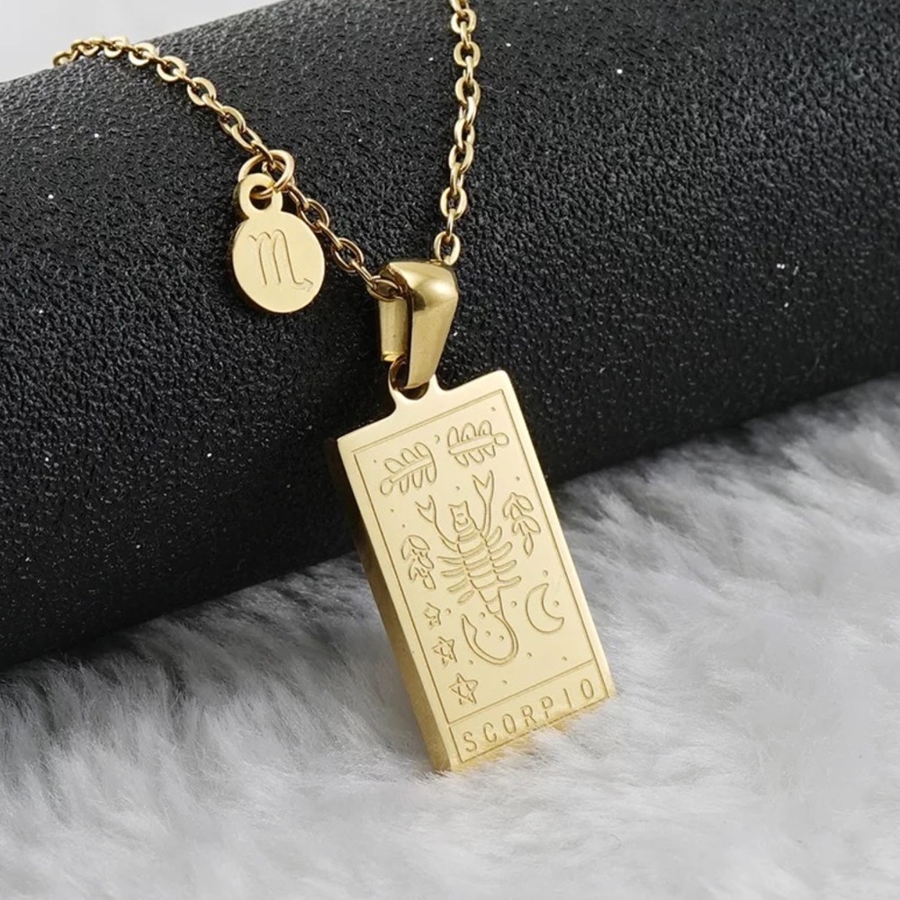 18k Gold Scorpio Necklace • Dainty Tag Pendant Necklace • Spiritual • Zodiac
